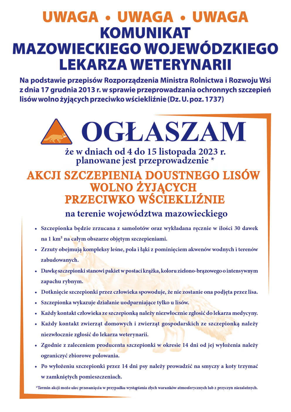 UWAGA-SZCZEPIENIE LISÓW!!!