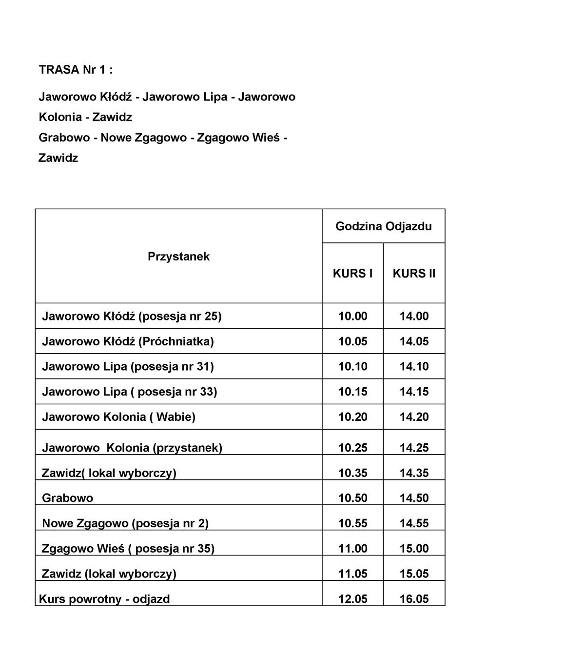 Informacja o organizacji bezpłatnego gminnego przewozu pasażerskiego dla wyborców