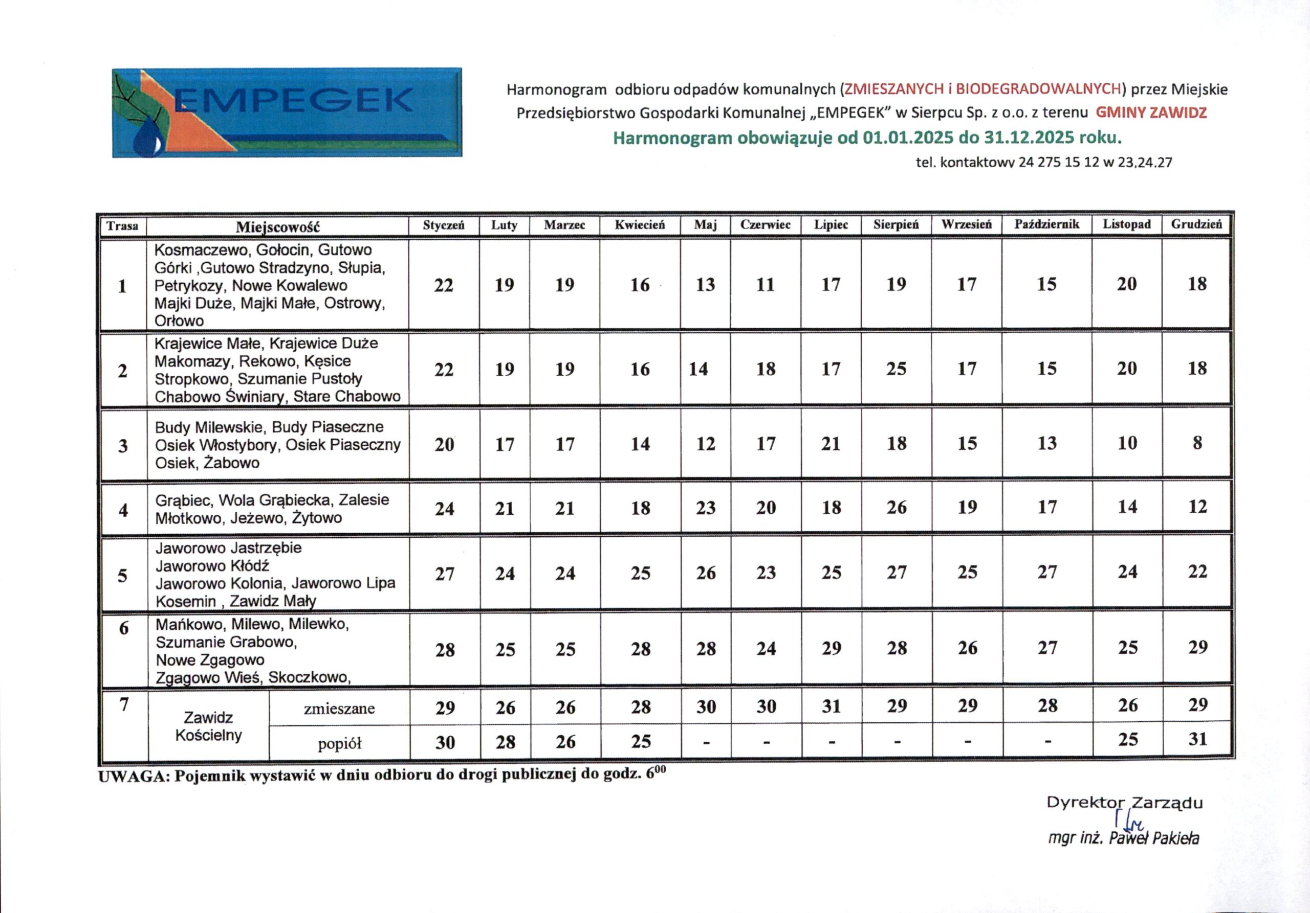 harmonogram odbioru odpadów komunalnych