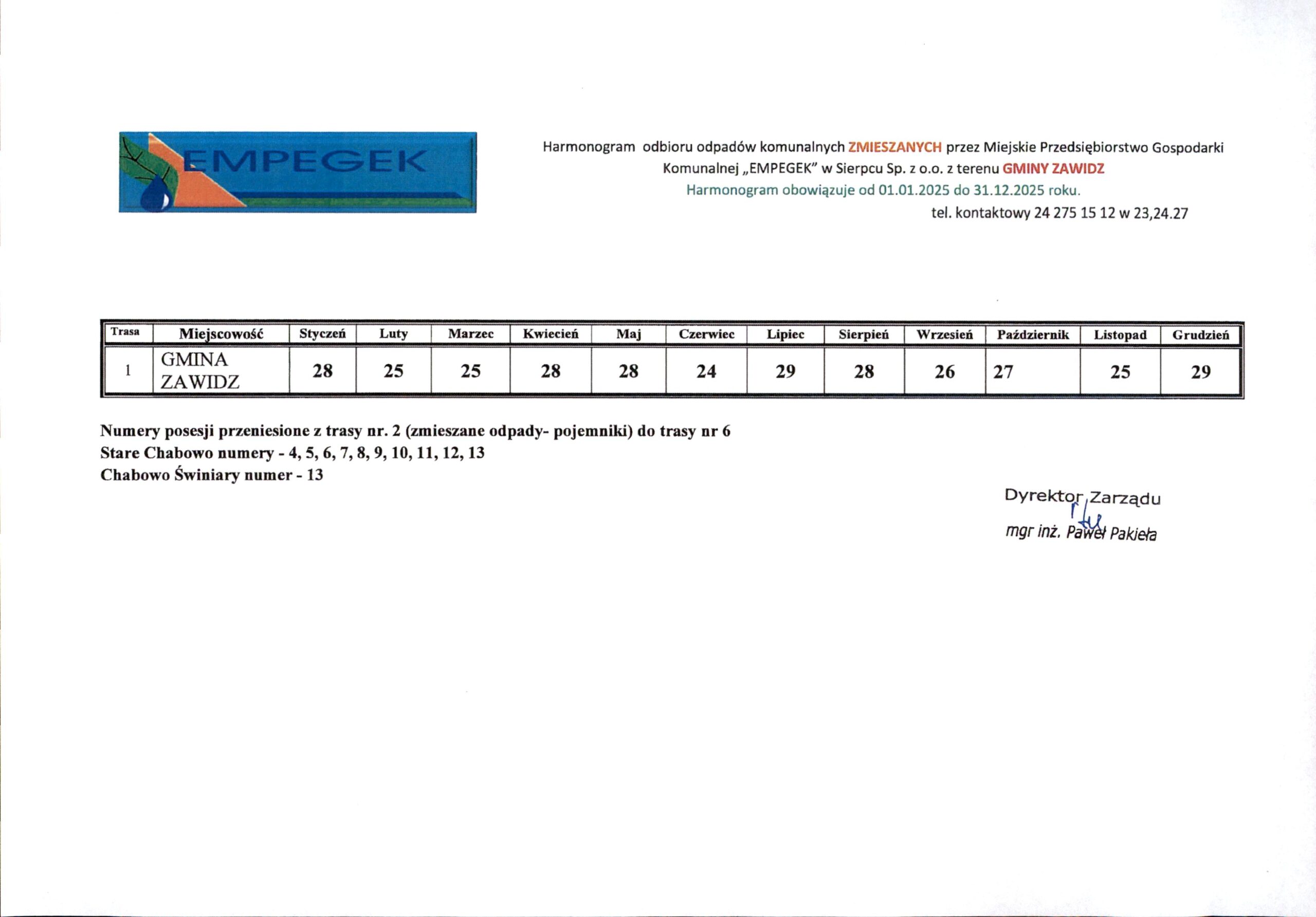 harmonogram odbioru odpadów komunalnych
